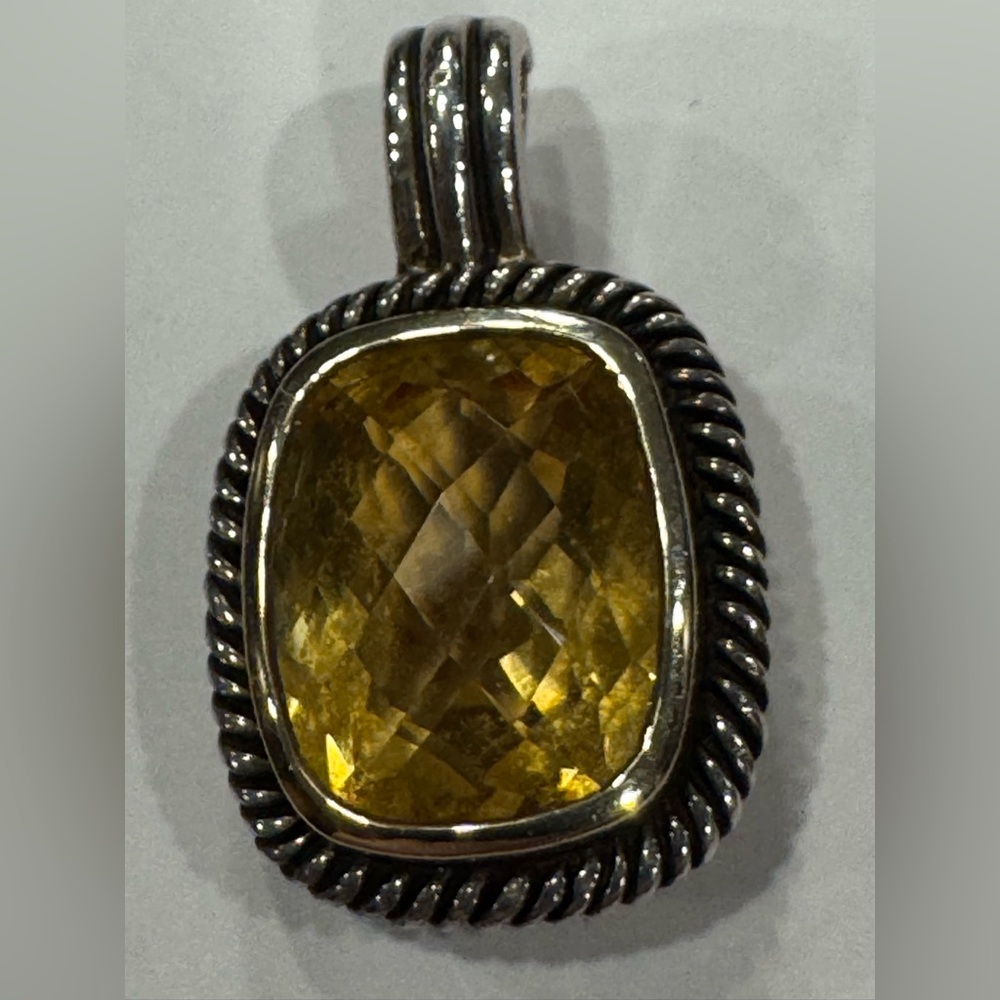 Sterling Silver Pendant with Citrine Gemstone and 14k Gold Bezel